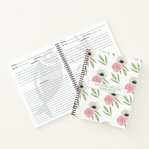 Cute Floral Pattern Personalized Recipe Notebook