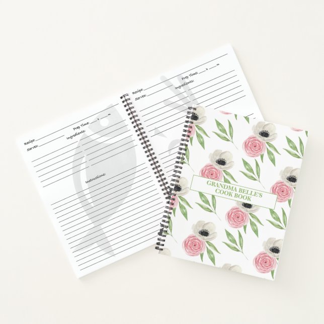 Cute Floral Pattern Personalized Recipe Notebook (Inside)