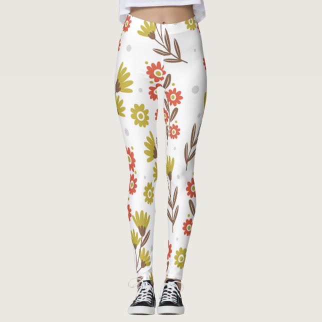 Cute floral pattern, seamless background. leggings (Front)