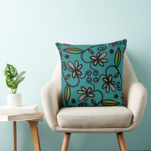Cute Floral Pattern Teal Throw Pillow