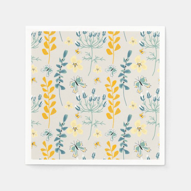Cute floral pattern with butterflies napkin (Front)