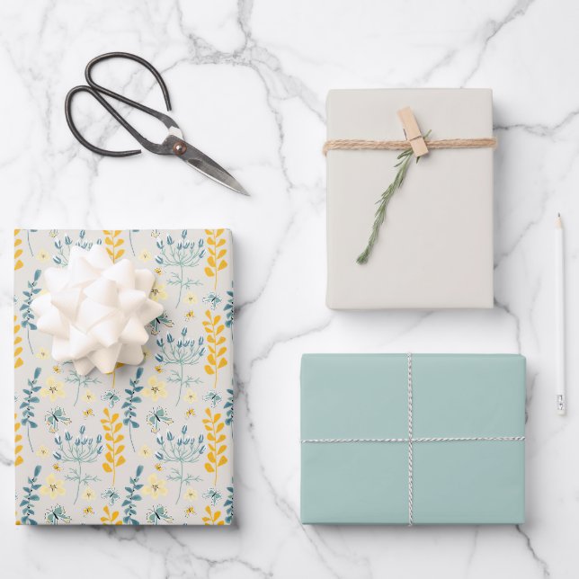 Cute floral pattern with butterflies wrapping paper sheet (Front)