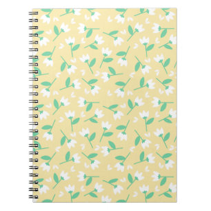 Cute Floral Pattern with White Flowers on Yellow Notebook