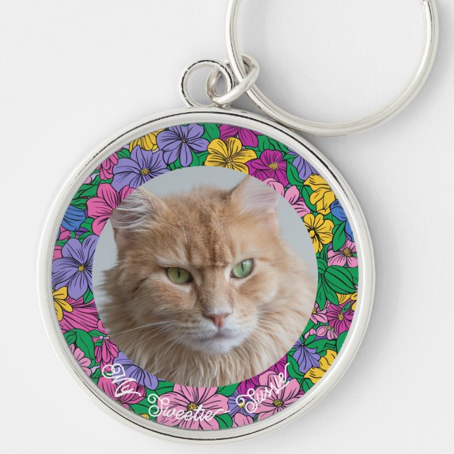 Cute Floral Personalized Pet Keepsake for Moms Keychain (Front)