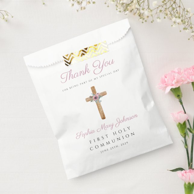Cute Floral Pink Cross Girl First Communion  Favour Bag (Sealed)