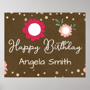 Cute Floral Pink Little Girl Birthday Kraft Poster