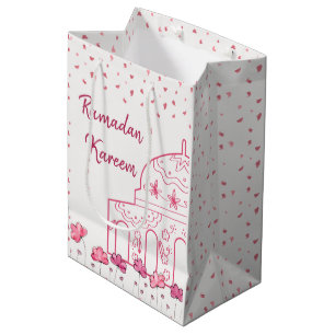 Cute Floral Pink Mosque Islamic Ramadan Kareem Medium Gift Bag