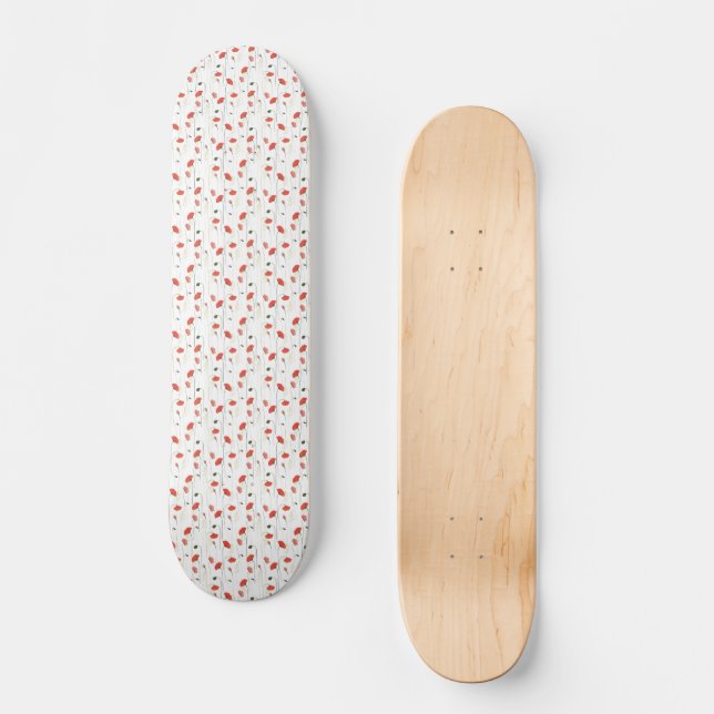 Cute Floral Poppy Pattern Skateboard Deck (Recto)