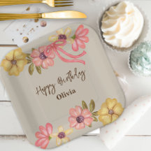 Cute Floral Pretty Flowers Pink Bow Birthday Party