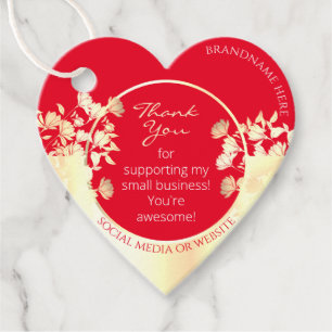 Cute Floral Product Template Red and Gold Effect Favour Tags
