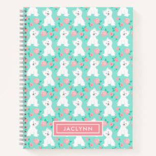 Cute Floral Puppy Pattern   Personalized   Mint Notebook