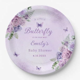 Cute Floral purple butterfly girl baby shower Paper Plate