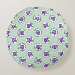 Cute Floral Purple Green Calico Pattern Round Pillow