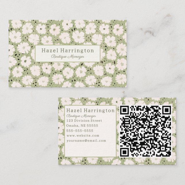 Cute Floral QR Code Cartes de visite Whimsy (Devant / Derrière)