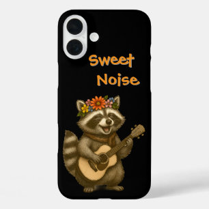 Cute Floral Raccoon Guitar Design For Music Lover iPhone 16 Plus Case