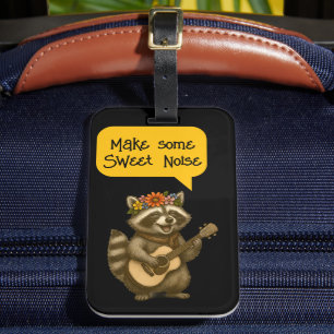 Cute Floral Raccoon Music Duo Playing Guitar Music Luggage Tag