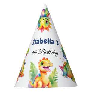 Cute Floral Rainbow Dinosaur Happy Birthday Party Hat