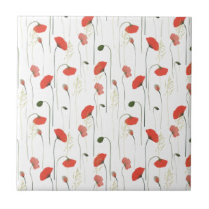 Cute Floral Red Poppy Pattern Ceramic Tile