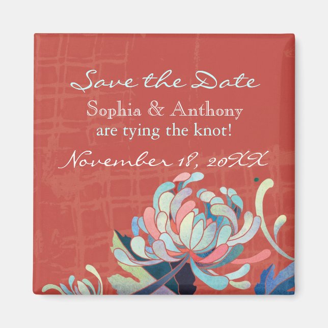Cute Floral Red Wedding Save the Date Magnet (Front)