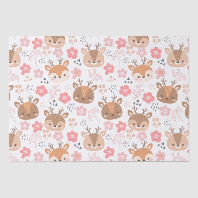 Cute Floral Reindeer Tissue Paper (Front)