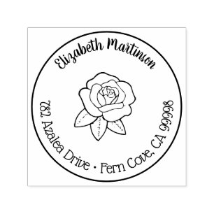 Cute Floral Rose Flower Name Return Address Round Self-inking Stamp