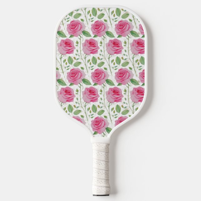 Cute,  floral/rose repeating pattern  pickleball paddle (Front)