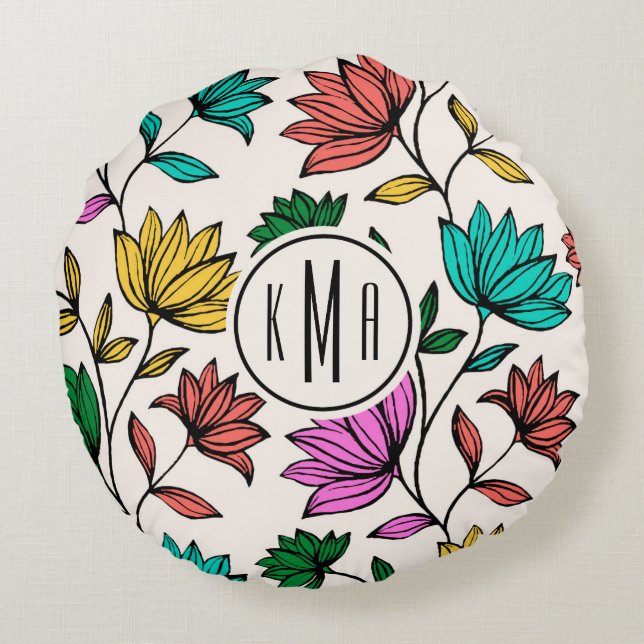 Cute Floral Round Pillow (Back)