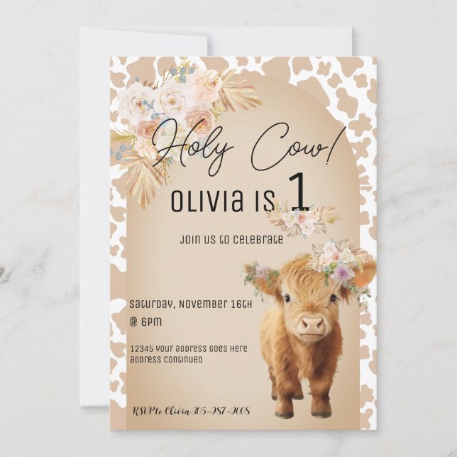 Cute Floral Saint Vache Barnyard Invitation Annive (Devant)