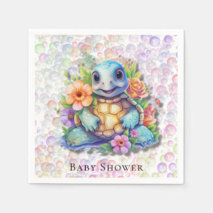Cute Floral Sea Turtle And Bubbles Baby Shower Napkin