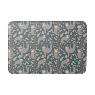 Cute Floral Sloth Pattern Bath Mat