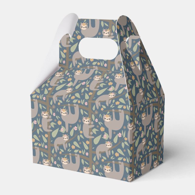 Cute Floral Sloth Pattern Favor Box (Front Side)