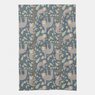 Cute Floral Sloth Pattern Kitchen Towel