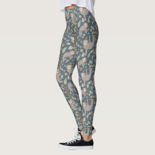 Cute Floral Sloth Pattern Leggings