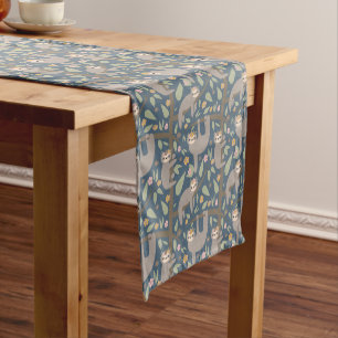 Cute Floral Sloth Pattern Short Table Runner