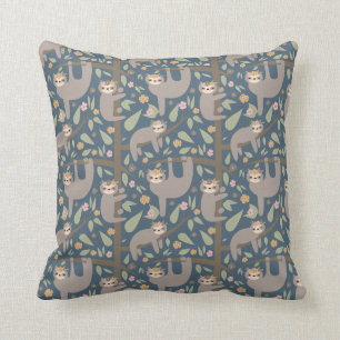 Cute Floral Sloth Pattern Throw Pillow