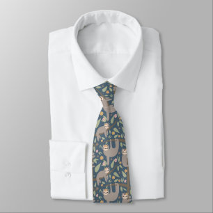 Cute Floral Sloth Pattern Tie