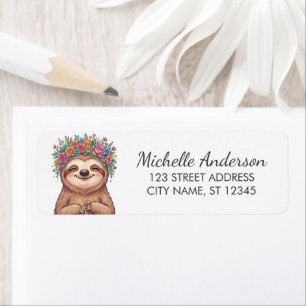 Cute Floral Sloth with Flower Crown Return Address