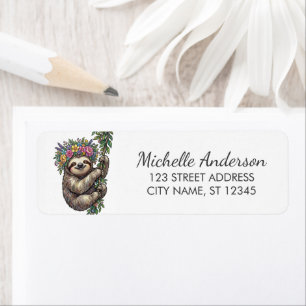 Cute Floral Sloth with Flower Crown Return Address