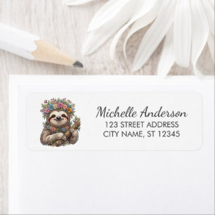 Cute Floral Sloth with Flower Crown Return Address