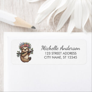 Cute Floral Sloth with Flower Crown Return Address