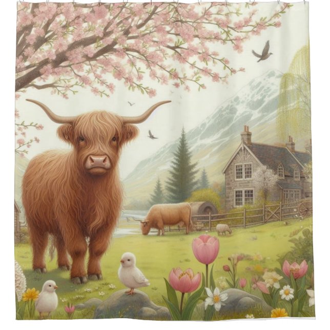 Cute, floral/spring highland cow (Front)