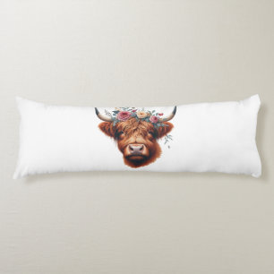 Cute, floral/spring highland cow body pillow