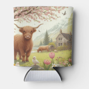 Cute, floral/spring highland cow can cooler