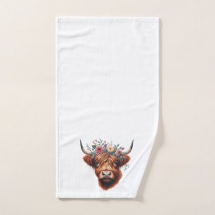 Cute, floral/spring highland cow hand towel