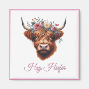 Cute, floral/spring highland cow magnet