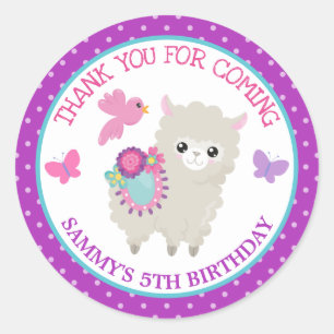 Cute Floral Spring Llama Birthday Classic Round Sticker