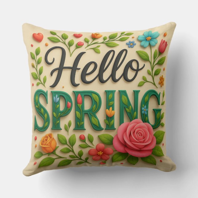 Cute Floral Spring Throw Pillow (Back)