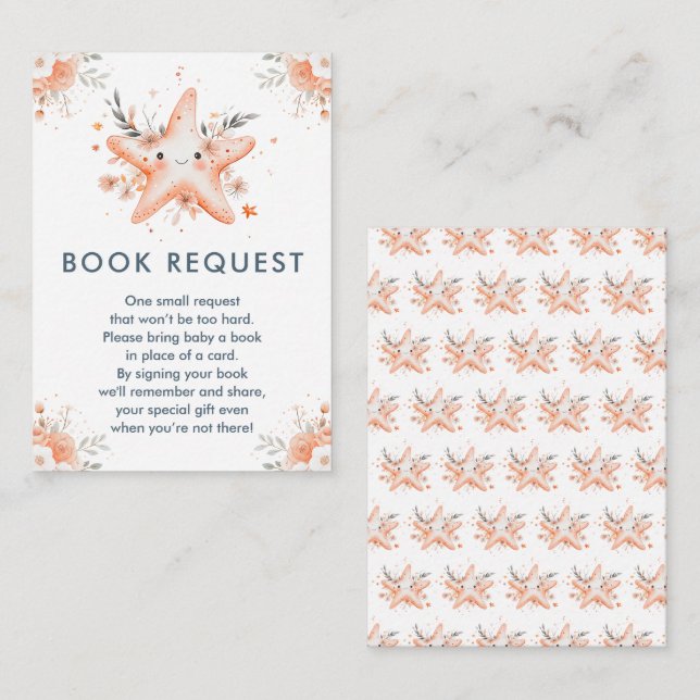 Cute Floral Starfish Baby Shower Book Request Enclosure Card (Front/Back)