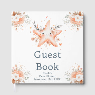 Cute Floral Starfish Baby Shower Guest Book