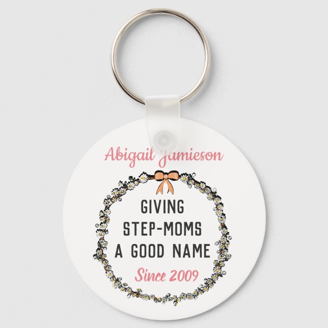 Cute Floral Step Mom Happy Mother's Day  Keychain (Front)